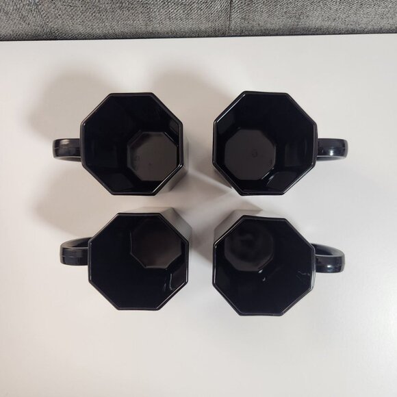 Vintage ARCOROC France OCTIME Modernist Octagonal 4 Mugs, Black - Picture 5 of 7
